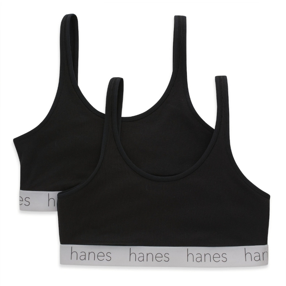 Hanes Cotton Scoop Bralette Black Size Medium